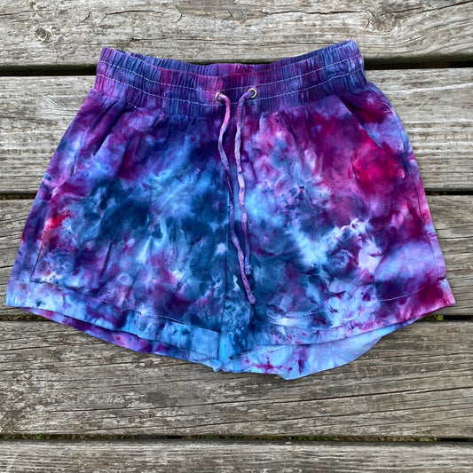 Love university medium rayon and linen shorts purple blues galaxy inspired ladies