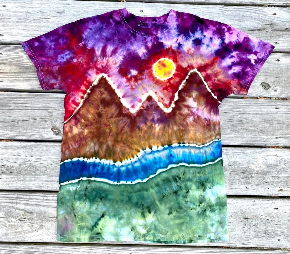 Adult Mountain Sunset Landscape Ice Tie Dye T-Shirt