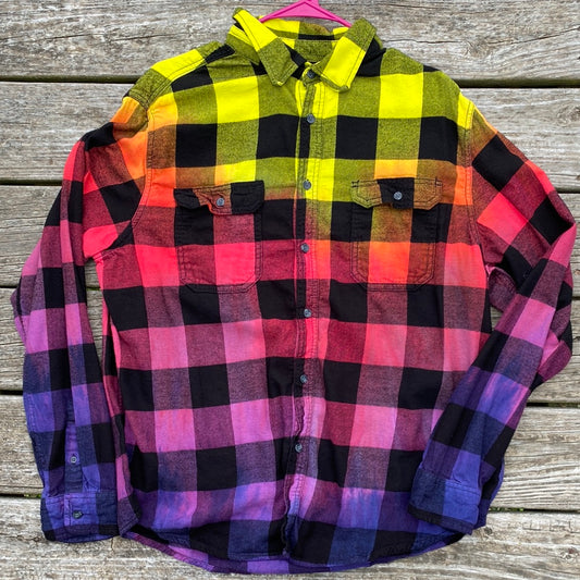 Xl adult flannel sunset colorway blue purple pink reds oranges yellow