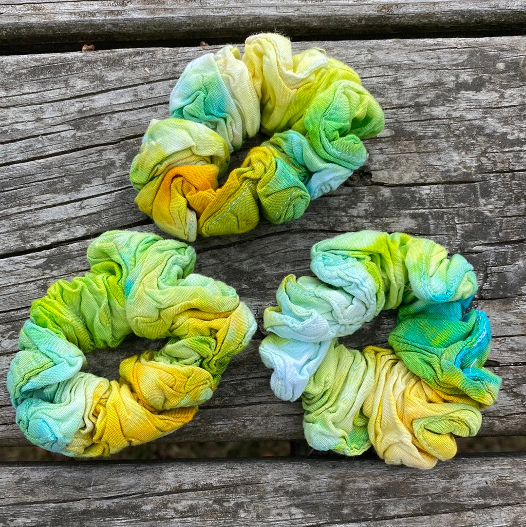 Blue/yellow/greens Rayon Hair Scrunchies - your choice