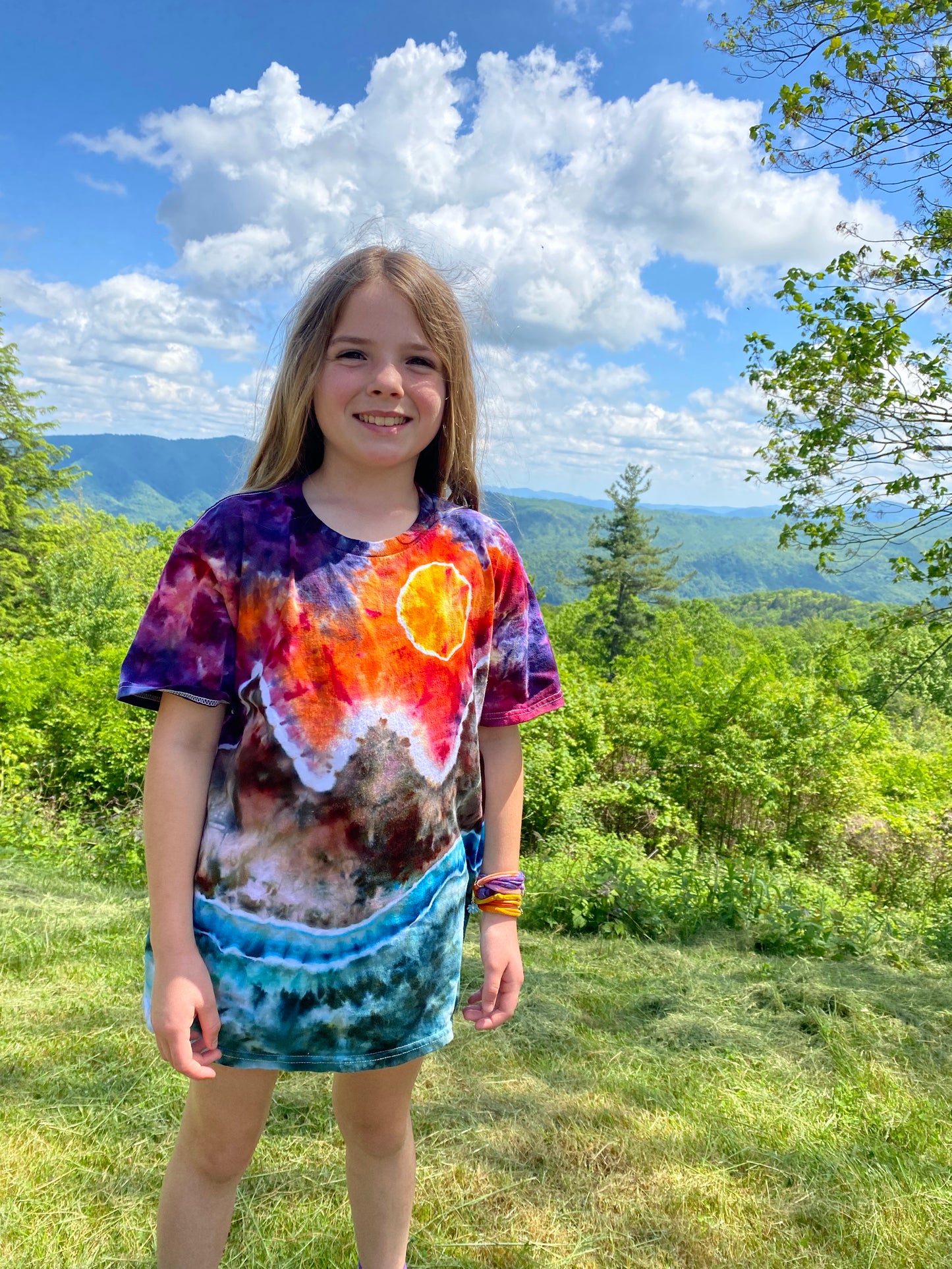 Mountain Sunset Landscape Ice Dyed Tie-Dyed T-Shirt Adult, Youth and Toddler