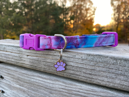 Small Dog Collar handmade and dyed purple blue pinks