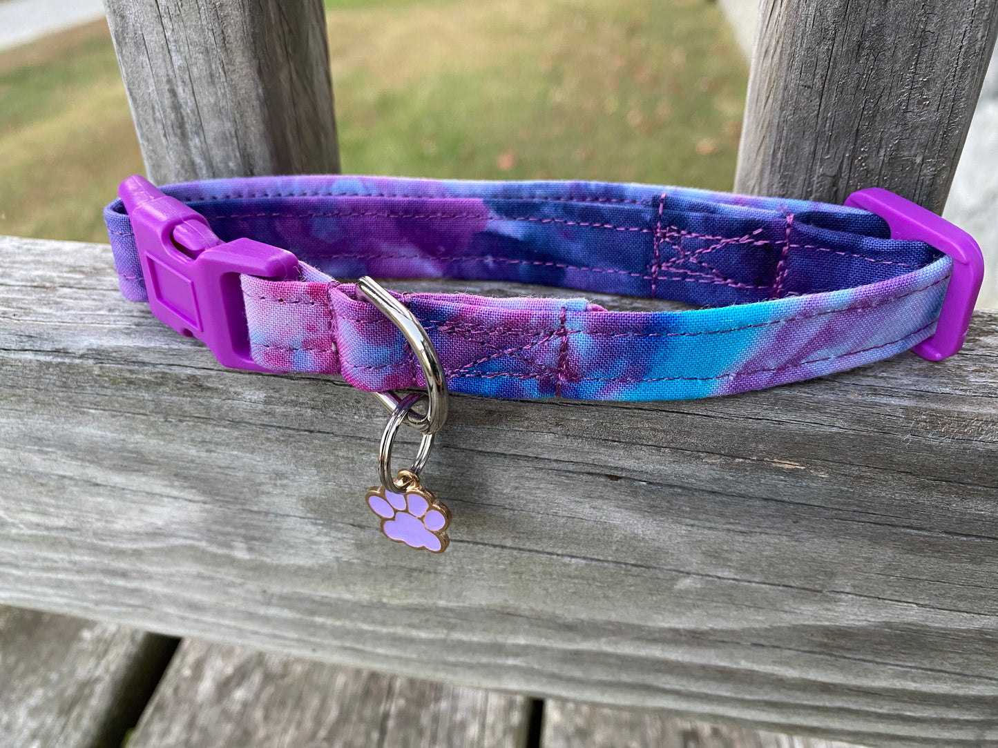 Small Dog Collar handmade and dyed purple blue pinks